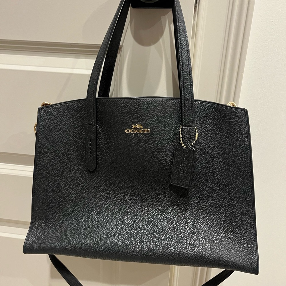 Coach Black Leather Tote with Gold Hardware